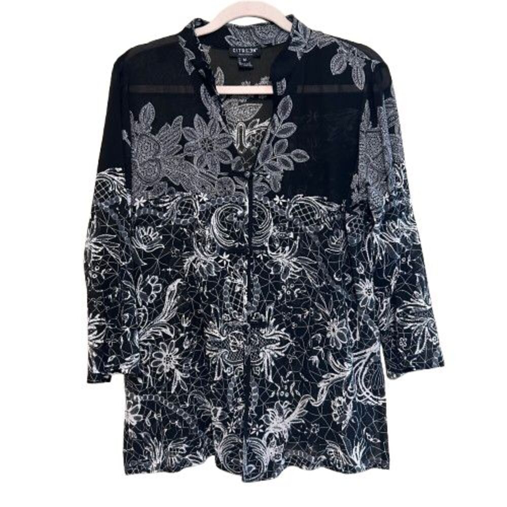 Citron Santa Monica Lightweight Floral Jacket Topper Womens Medium Cotton Silk